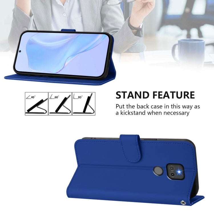 For Motorola Moto G Play 2021 Skin Feel Solid Color Leather Phone Case with Lanyard