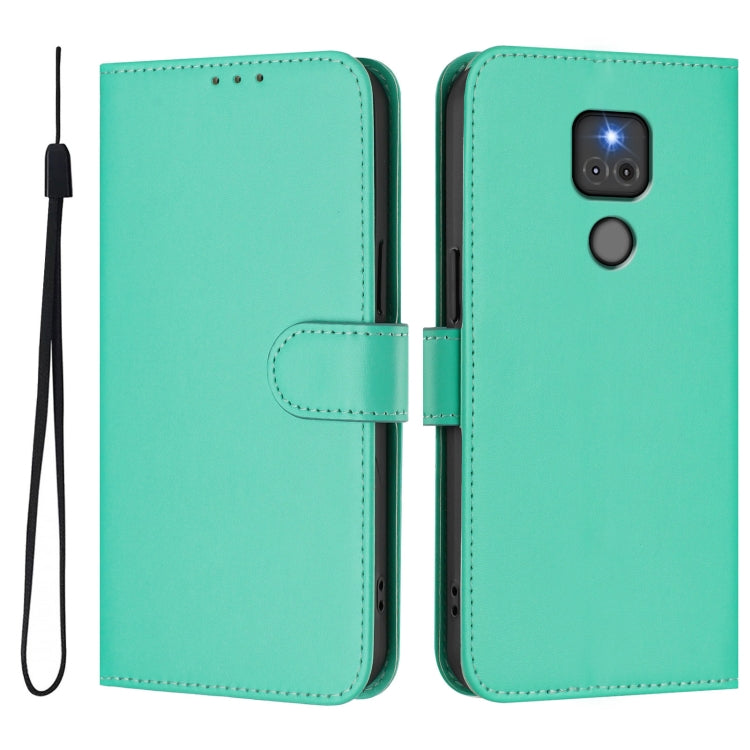 For Motorola Moto G Play 2021 Skin Feel Solid Color Leather Phone Case with Lanyard