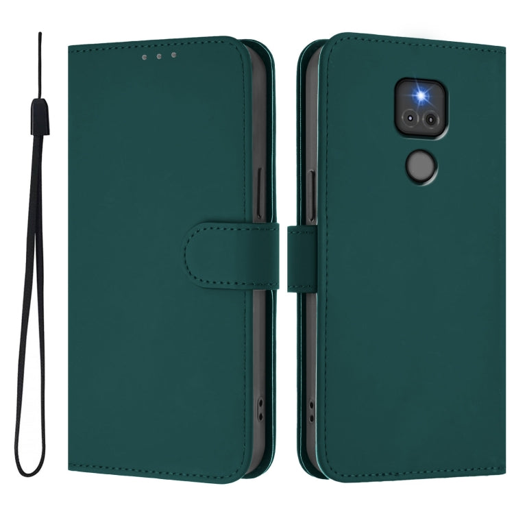 For Motorola Moto G Play 2021 Skin Feel Solid Color Leather Phone Case with Lanyard