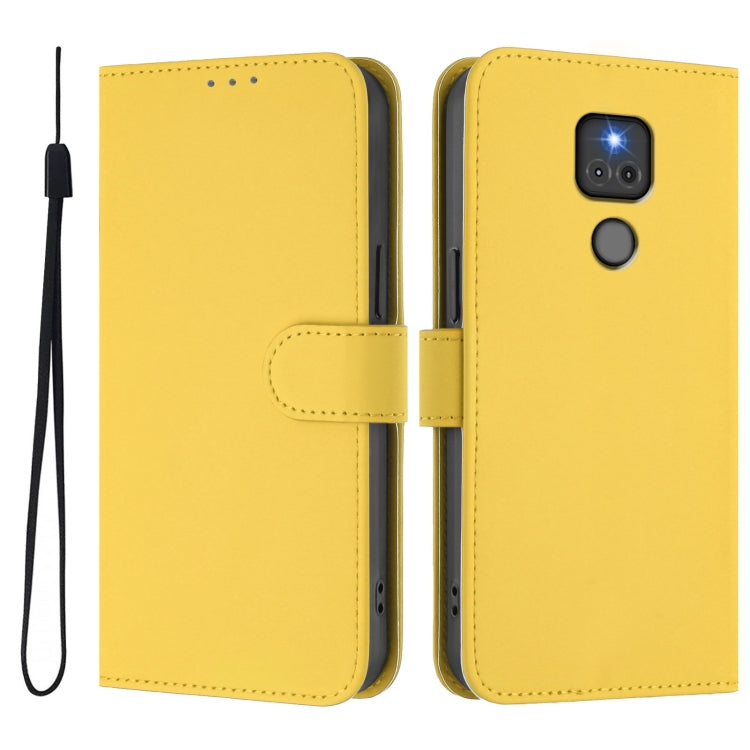 For Motorola Moto G Play 2021 Skin Feel Solid Color Leather Phone Case with Lanyard