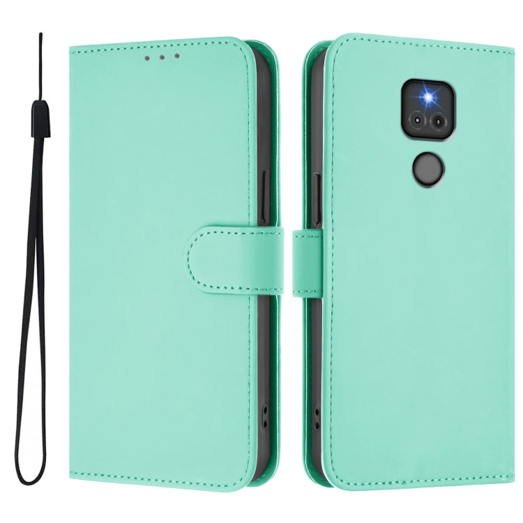 For Motorola Moto G Play 2021 Skin Feel Solid Color Leather Phone Case with Lanyard