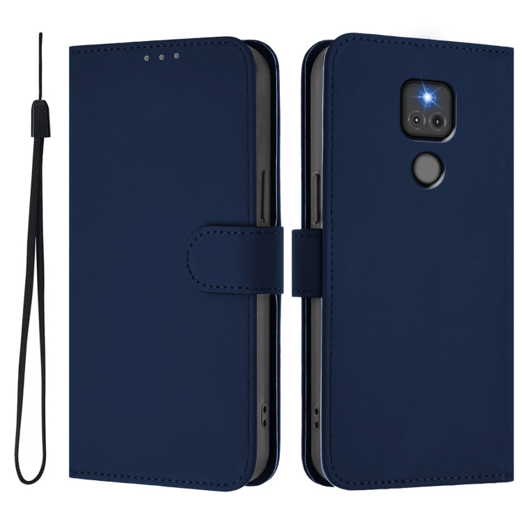 For Motorola Moto G Play 2021 Skin Feel Solid Color Leather Phone Case with Lanyard