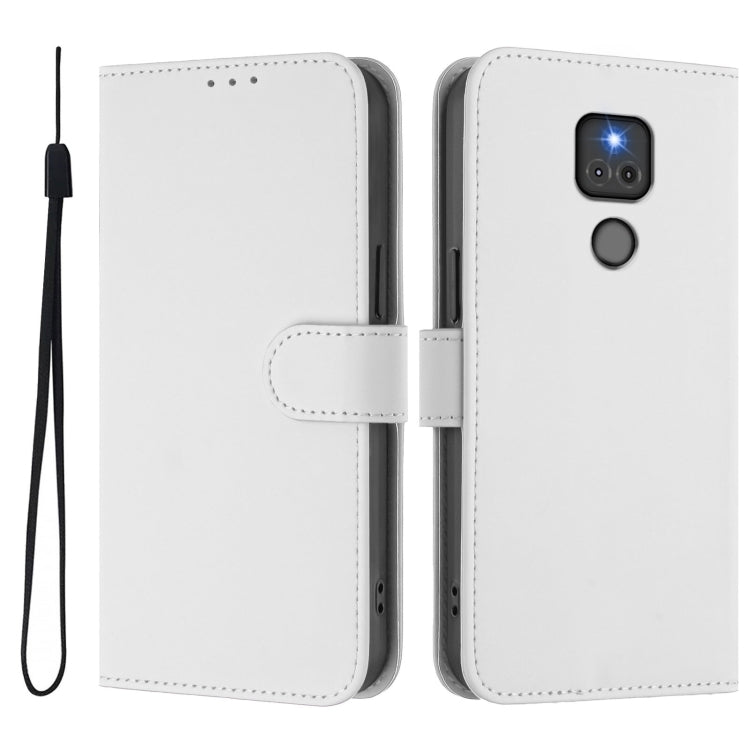 For Motorola Moto G Play 2021 Skin Feel Solid Color Leather Phone Case with Lanyard