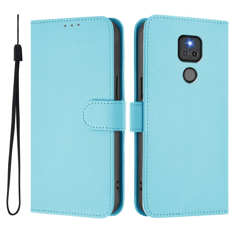 For Motorola Moto G Play 2021 Skin Feel Solid Color Leather Phone Case with Lanyard
