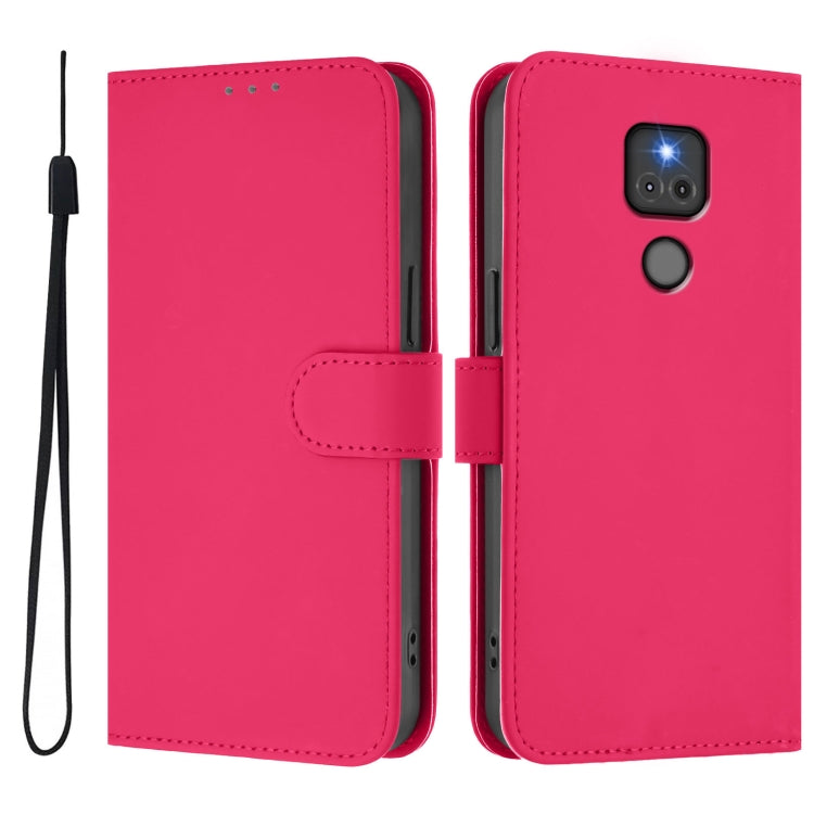 For Motorola Moto G Play 2021 Skin Feel Solid Color Leather Phone Case with Lanyard
