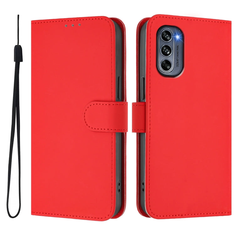 For Motorola Moto G62 5G Global Skin Feel Solid Color Leather Phone Case with Lanyard