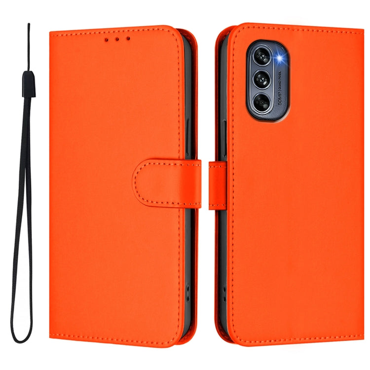 For Motorola Moto G62 5G Global Skin Feel Solid Color Leather Phone Case with Lanyard