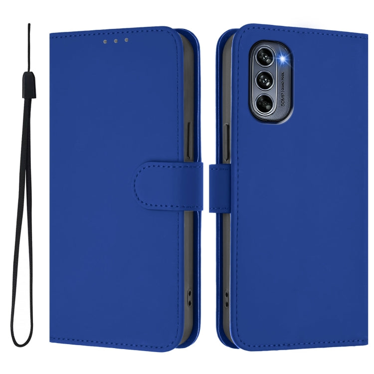 For Motorola Moto G62 5G Global Skin Feel Solid Color Leather Phone Case with Lanyard