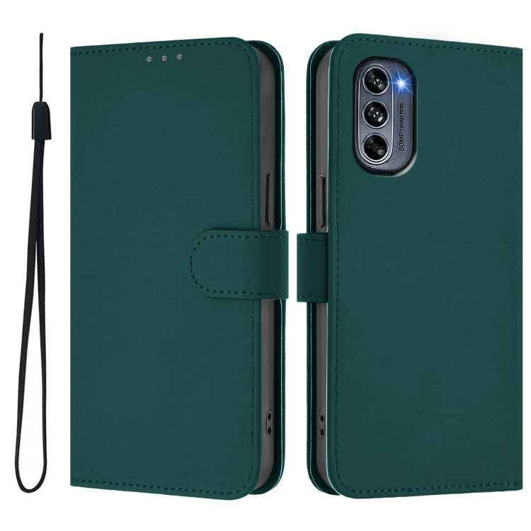 For Motorola Moto G62 5G Global Skin Feel Solid Color Leather Phone Case with Lanyard