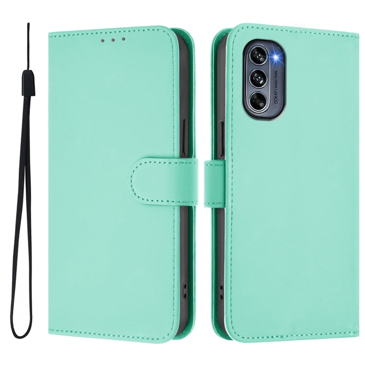 For Motorola Moto G62 5G Global Skin Feel Solid Color Leather Phone Case with Lanyard