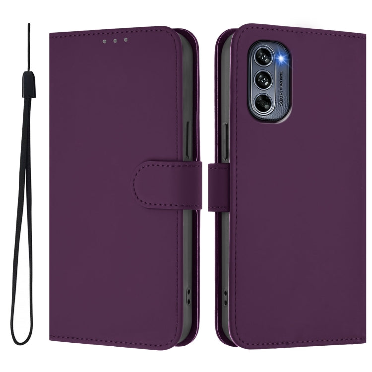 For Motorola Moto G62 5G Global Skin Feel Solid Color Leather Phone Case with Lanyard