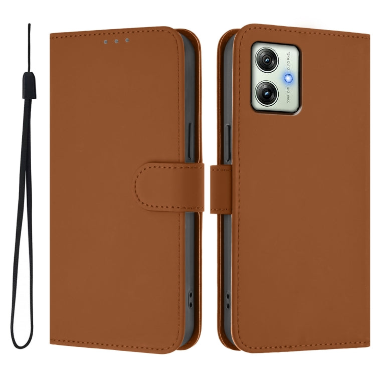 For Motorola Moto G64 India Skin Feel Solid Color Leather Phone Case with Lanyard