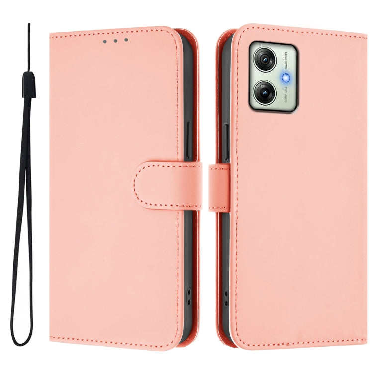 For Motorola Moto G64 India Skin Feel Solid Color Leather Phone Case with Lanyard