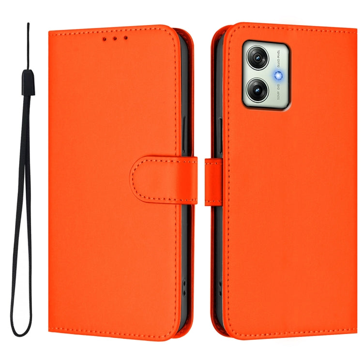 For Motorola Moto G64 India Skin Feel Solid Color Leather Phone Case with Lanyard