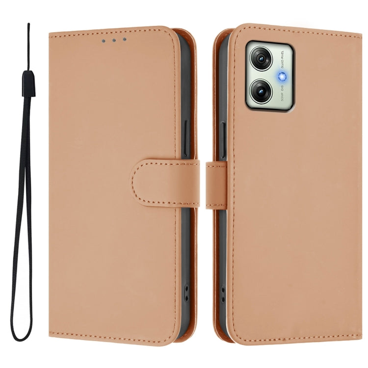 For Motorola Moto G64 India Skin Feel Solid Color Leather Phone Case with Lanyard