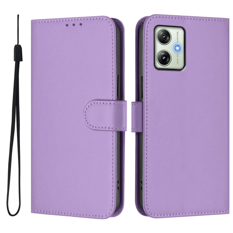 For Motorola Moto G64 India Skin Feel Solid Color Leather Phone Case with Lanyard