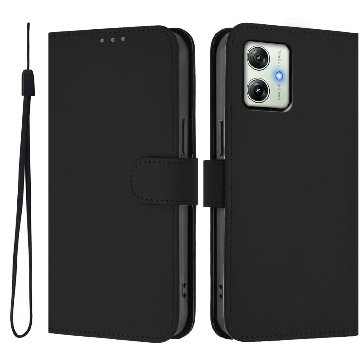 For Motorola Moto G64 India Skin Feel Solid Color Leather Phone Case with Lanyard
