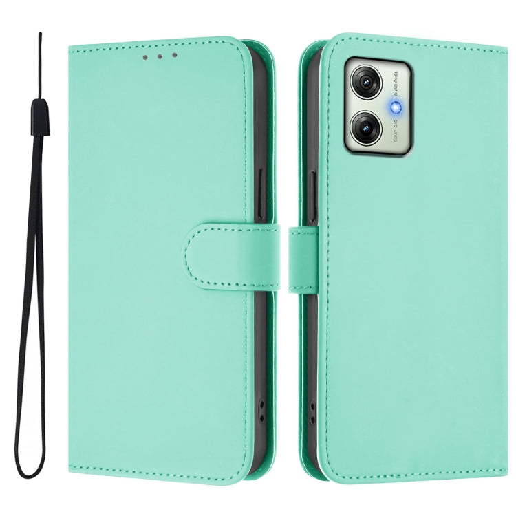 For Motorola Moto G64 India Skin Feel Solid Color Leather Phone Case with Lanyard