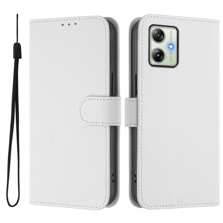 For Motorola Moto G64 India Skin Feel Solid Color Leather Phone Case with Lanyard