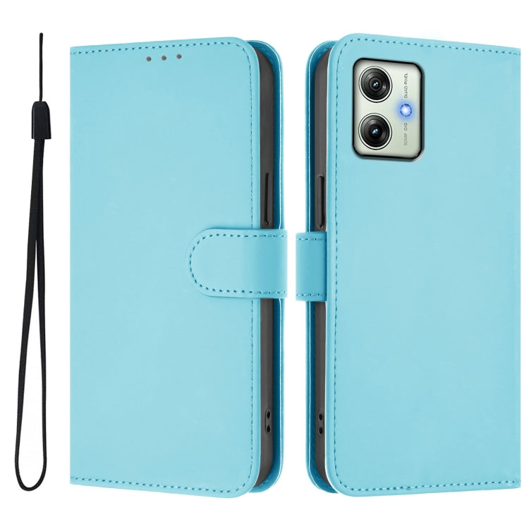 For Motorola Moto G64 India Skin Feel Solid Color Leather Phone Case with Lanyard