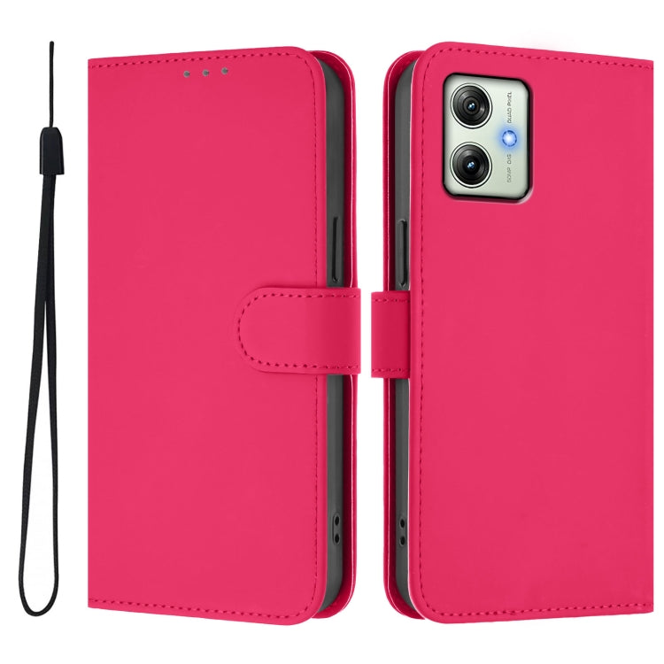 For Motorola Moto G64 India Skin Feel Solid Color Leather Phone Case with Lanyard
