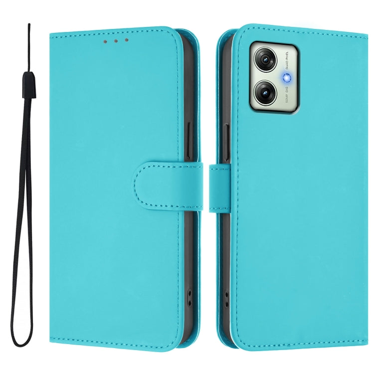 For Motorola Moto G64 India Skin Feel Solid Color Leather Phone Case with Lanyard