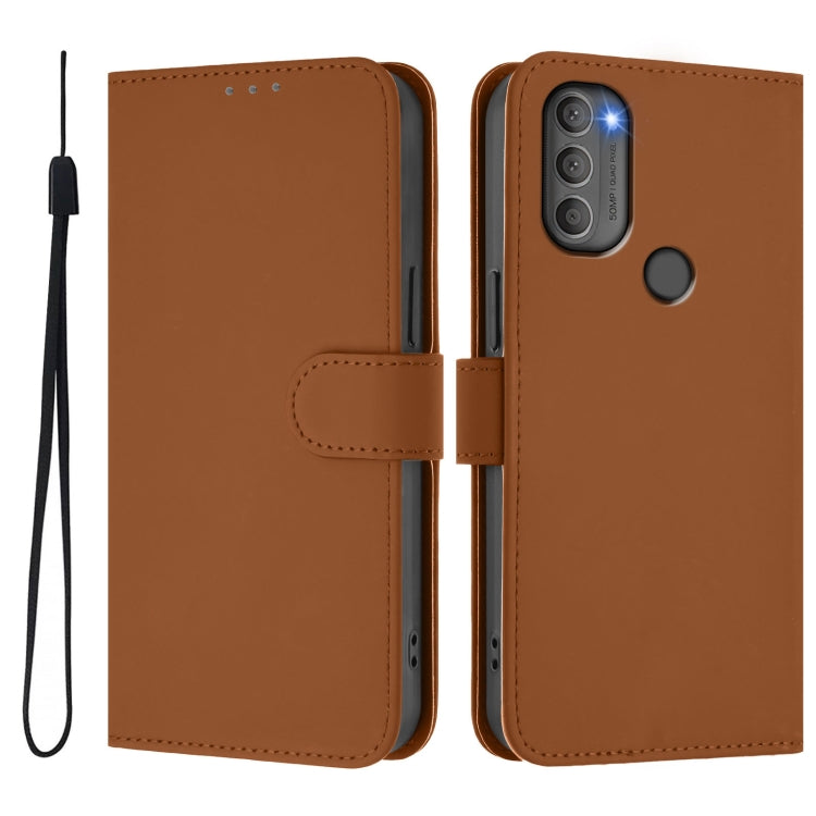 For Motorola Moto G71 5G Skin Feel Solid Color Leather Phone Case with Lanyard