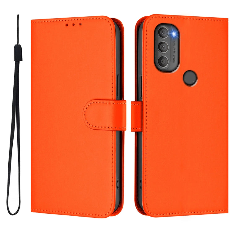 For Motorola Moto G71 5G Skin Feel Solid Color Leather Phone Case with Lanyard