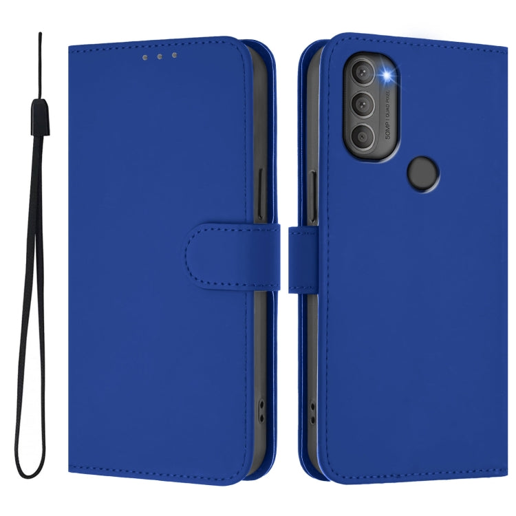 For Motorola Moto G71 5G Skin Feel Solid Color Leather Phone Case with Lanyard