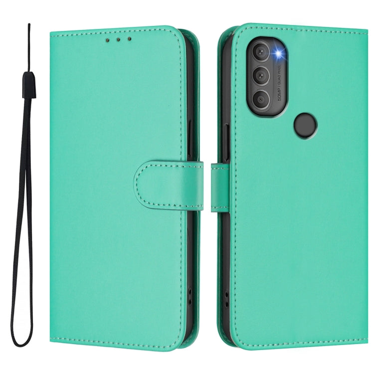 For Motorola Moto G71 5G Skin Feel Solid Color Leather Phone Case with Lanyard