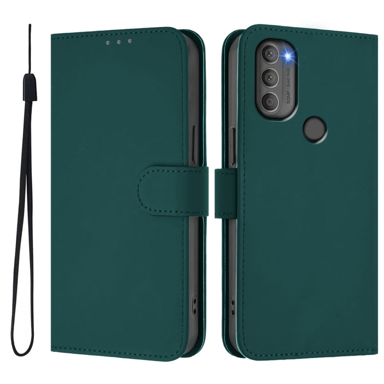 For Motorola Moto G71 5G Skin Feel Solid Color Leather Phone Case with Lanyard