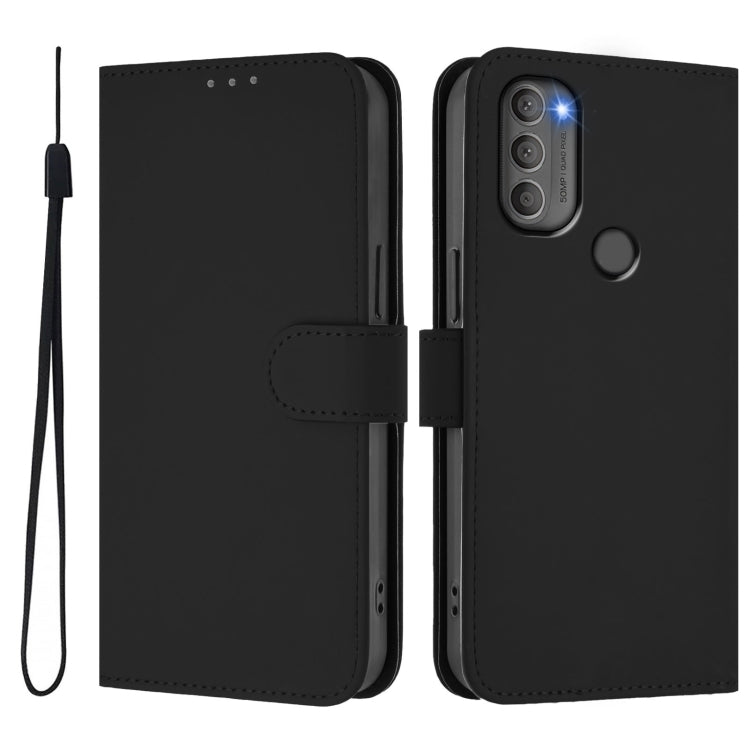 For Motorola Moto G71 5G Skin Feel Solid Color Leather Phone Case with Lanyard