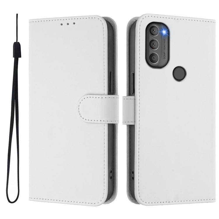 For Motorola Moto G71 5G Skin Feel Solid Color Leather Phone Case with Lanyard