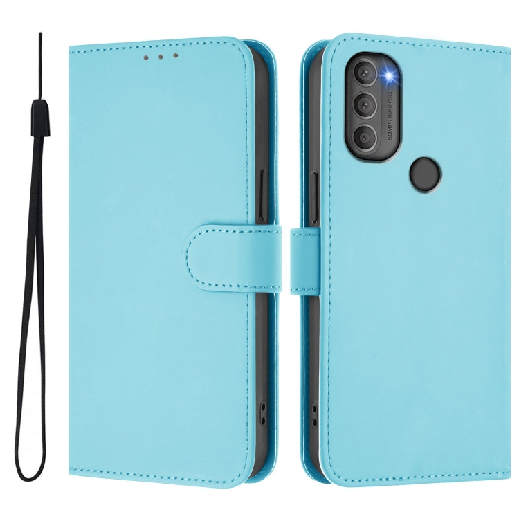 For Motorola Moto G71 5G Skin Feel Solid Color Leather Phone Case with Lanyard