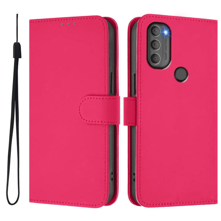 For Motorola Moto G71 5G Skin Feel Solid Color Leather Phone Case with Lanyard