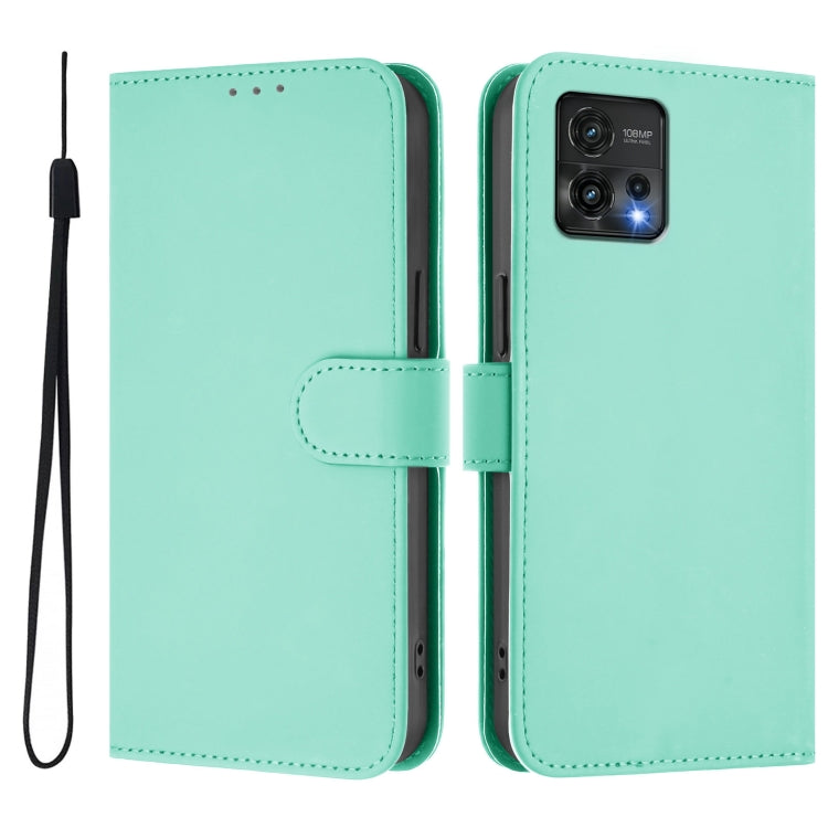 For Motorola Moto G72 Skin Feel Solid Color Leather Phone Case with Lanyard