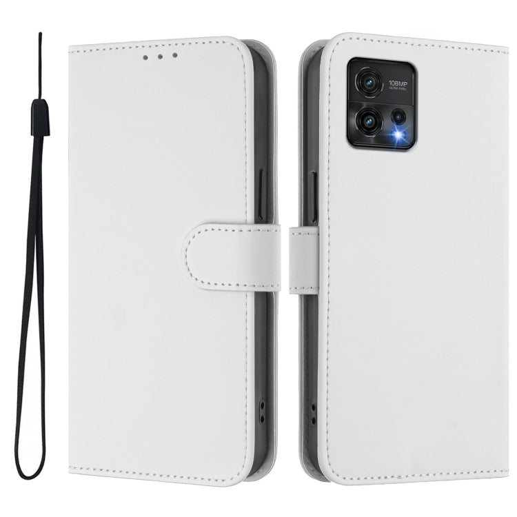 For Motorola Moto G72 Skin Feel Solid Color Leather Phone Case with Lanyard