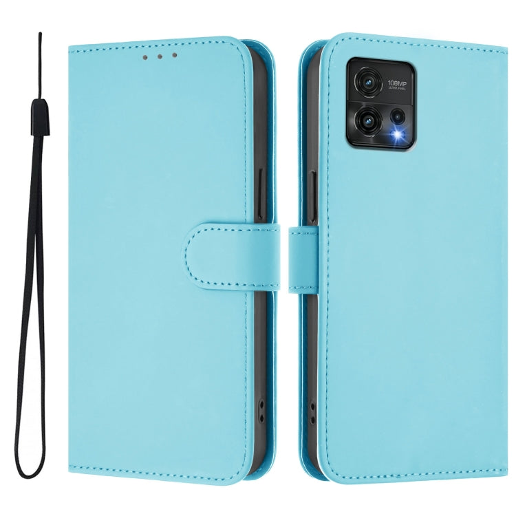 For Motorola Moto G72 Skin Feel Solid Color Leather Phone Case with Lanyard