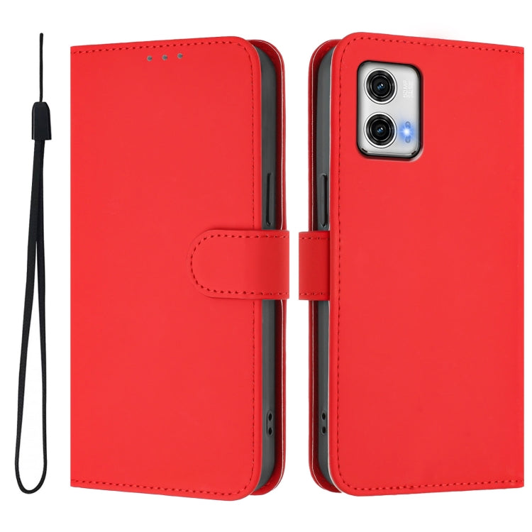 For Motorola Moto G73 5G Skin Feel Solid Color Leather Phone Case with Lanyard