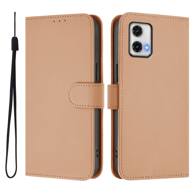 For Motorola Moto G73 5G Skin Feel Solid Color Leather Phone Case with Lanyard