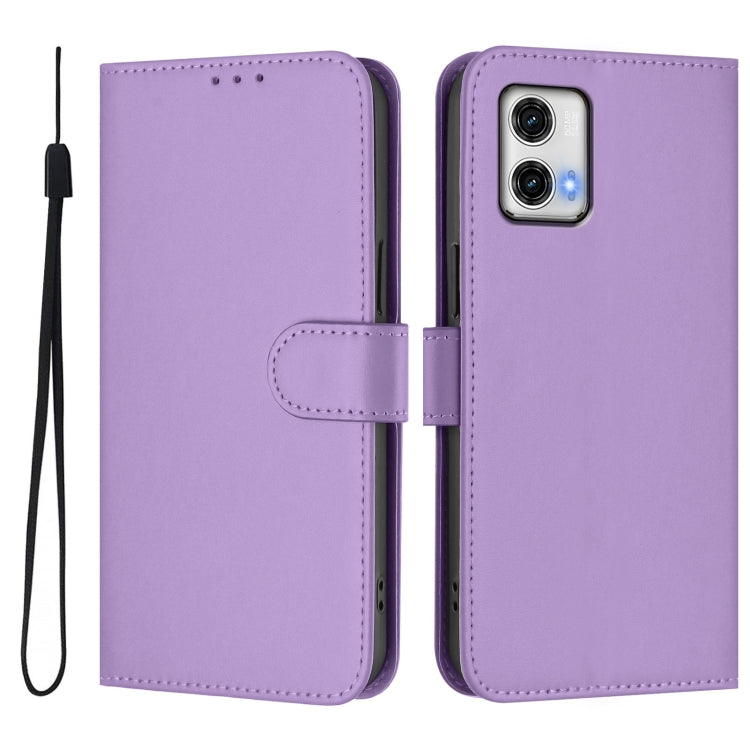 For Motorola Moto G73 5G Skin Feel Solid Color Leather Phone Case with Lanyard