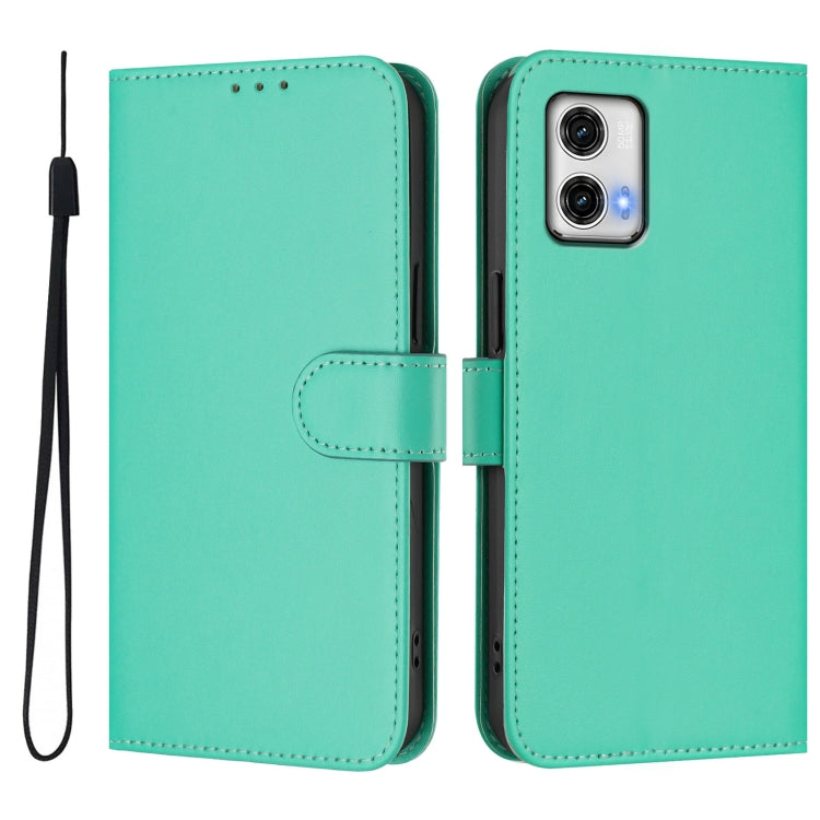 For Motorola Moto G73 5G Skin Feel Solid Color Leather Phone Case with Lanyard