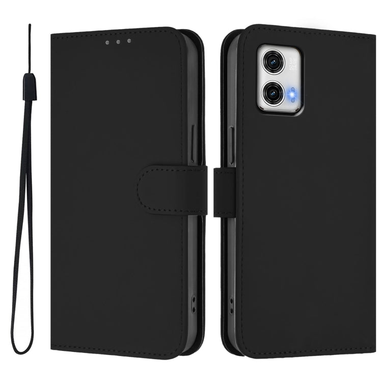 For Motorola Moto G73 5G Skin Feel Solid Color Leather Phone Case with Lanyard