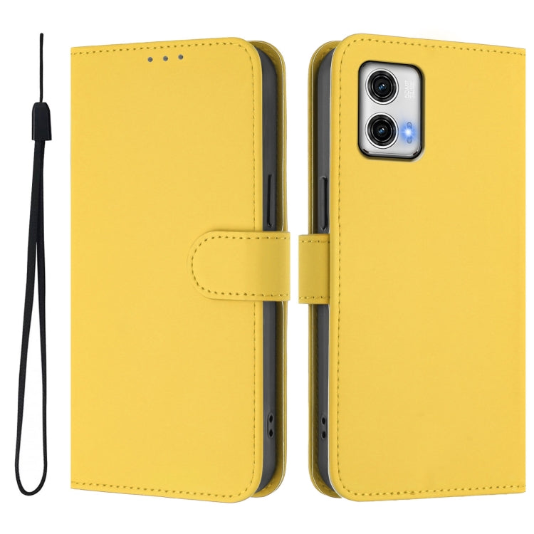 For Motorola Moto G73 5G Skin Feel Solid Color Leather Phone Case with Lanyard