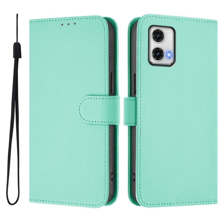 For Motorola Moto G73 5G Skin Feel Solid Color Leather Phone Case with Lanyard