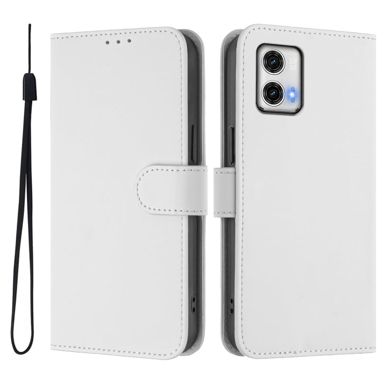 For Motorola Moto G73 5G Skin Feel Solid Color Leather Phone Case with Lanyard