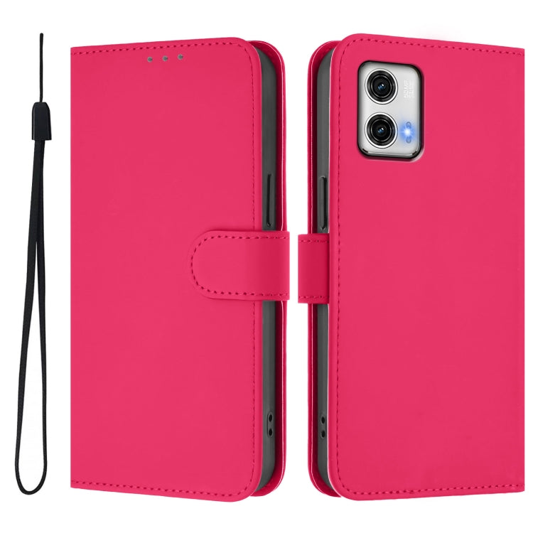 For Motorola Moto G73 5G Skin Feel Solid Color Leather Phone Case with Lanyard