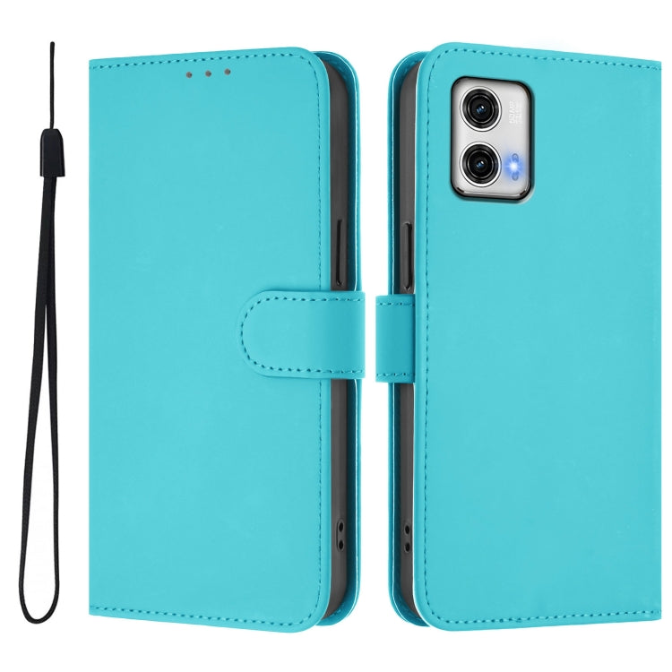 For Motorola Moto G73 5G Skin Feel Solid Color Leather Phone Case with Lanyard