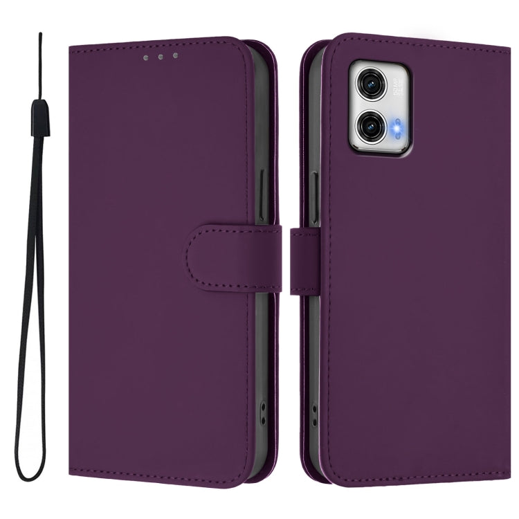 For Motorola Moto G73 5G Skin Feel Solid Color Leather Phone Case with Lanyard