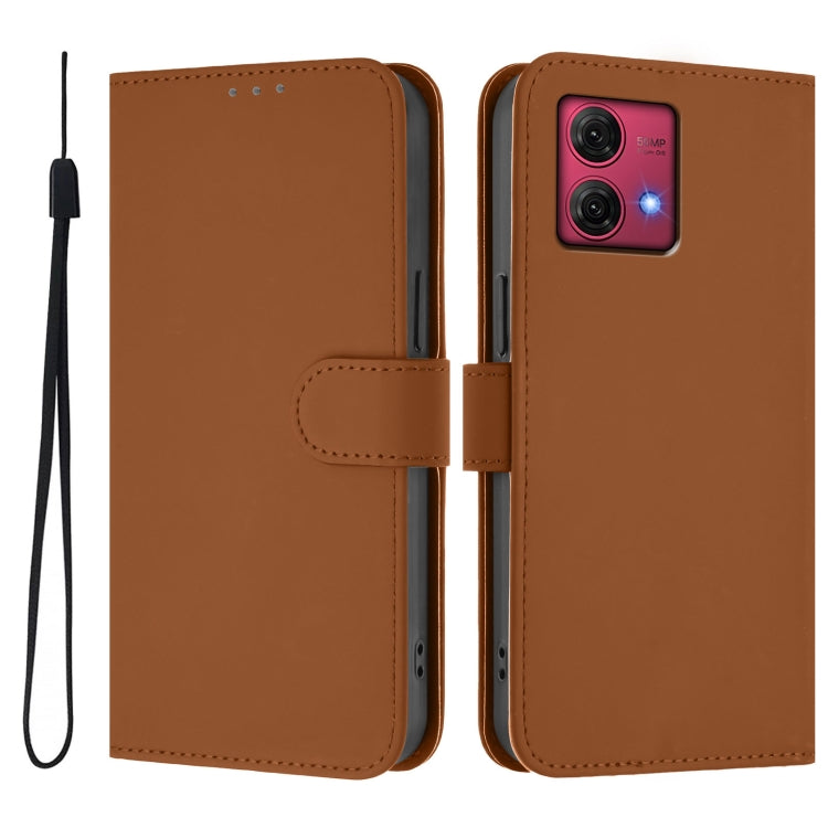 For Motorola Moto G84 5G Skin Feel Solid Color Leather Phone Case with Lanyard